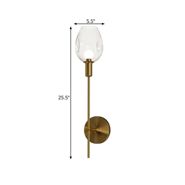 Skørter | Dented Cup Clear Glass Wall Lamp Minimalist Single Gold Wall Lamp with Pencil Arm for Hallway