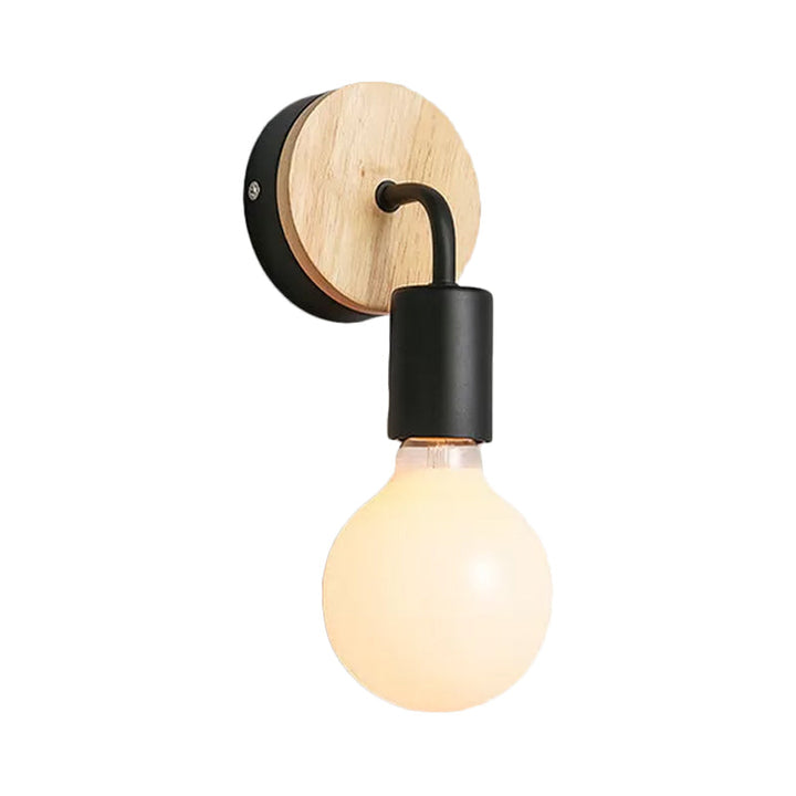 Lisslune | Iron Bend Rotatable Wall Lighting Minimalistic 1 Head Black/White-Wood Wall Lamp with Open Light Bulb Design