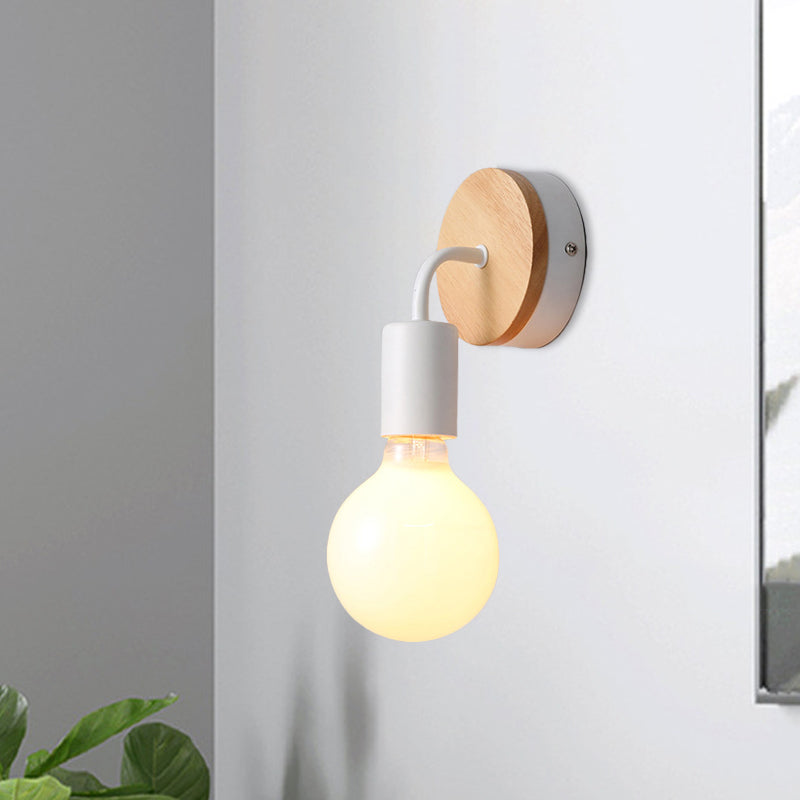 Lisslune | Iron Bend Rotatable Wall Lighting Minimalistic 1 Head Black/White-Wood Wall Lamp with Open Light Bulb Design