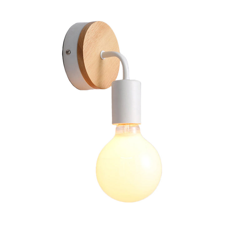 Lisslune | Iron Bend Rotatable Wall Lighting Minimalistic 1 Head Black/White-Wood Wall Lamp with Open Light Bulb Design