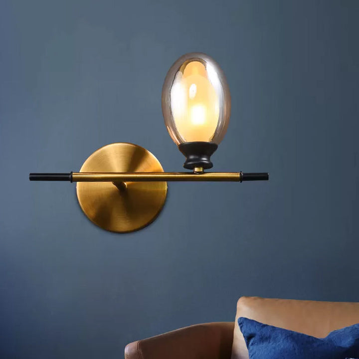 Lisslune | Brass straight bar wall light Mid Century 1 head metal wall light ideas with dual oval clear/amber glass shade