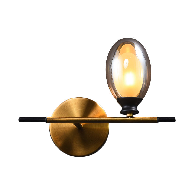 Lisslune | Brass straight bar wall light Mid Century 1 head metal wall light ideas with dual oval clear/amber glass shade