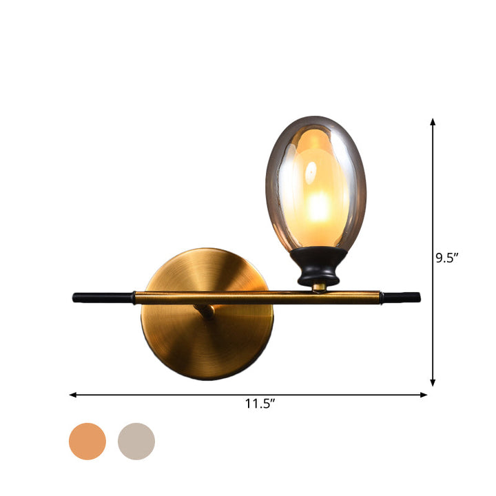 Lisslune | Brass straight bar wall light Mid Century 1 head metal wall light ideas with dual oval clear/amber glass shade