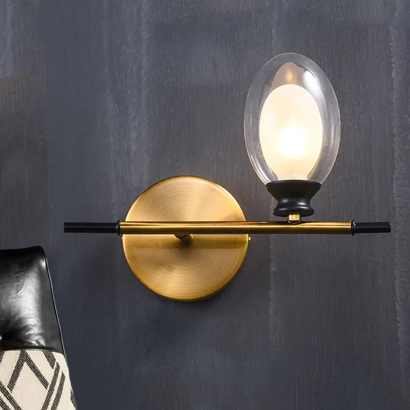 Lisslune | Brass straight bar wall light Mid Century 1 head metal wall light ideas with dual oval clear/amber glass shade