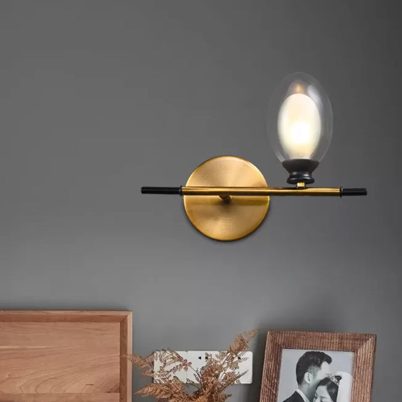 Lisslune | Brass straight bar wall light Mid Century 1 head metal wall light ideas with dual oval clear/amber glass shade