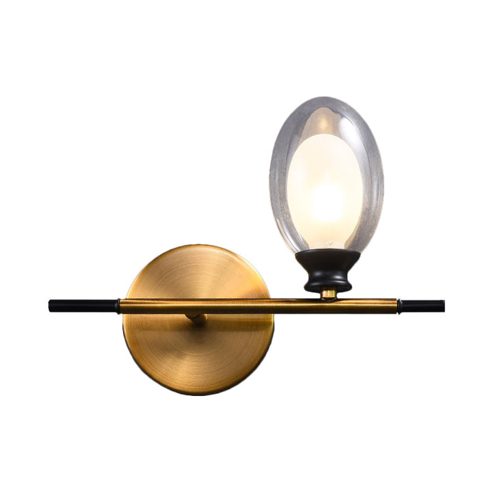 Lisslune | Brass straight bar wall light Mid Century 1 head metal wall light ideas with dual oval clear/amber glass shade