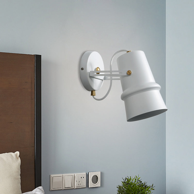 Lisslune | Black/White Cone Wall Lamp Vintage Iron 1-Head Living Room Adjustable Wall Light Lighting Fixture