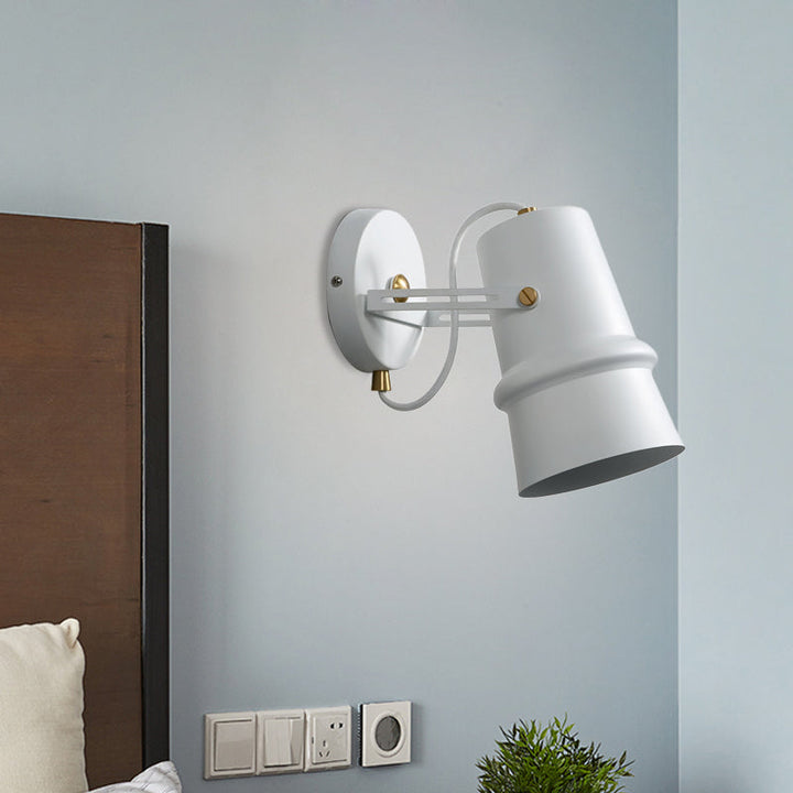 Lisslune | Black/White Cone Wall Lamp Vintage Iron 1-Head Living Room Adjustable Wall Light Lighting Fixture