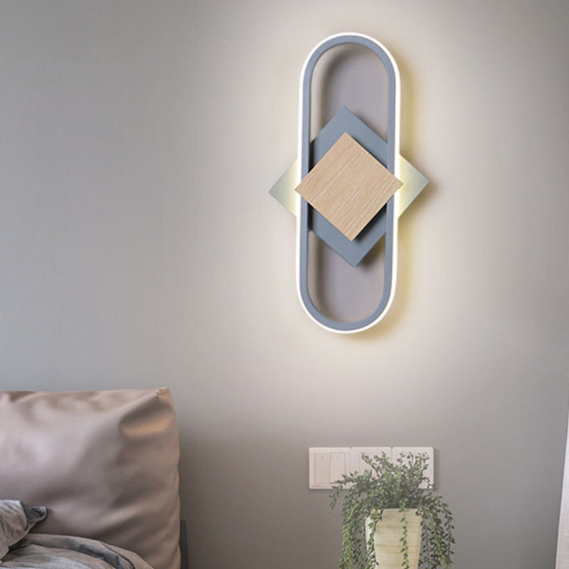 Lisslune | Nordic 2 Layer Round/Square Wall Lamp of Iron for the Bedroom LED Wall Mount Light with Elliptical Frame, Warm/White Light