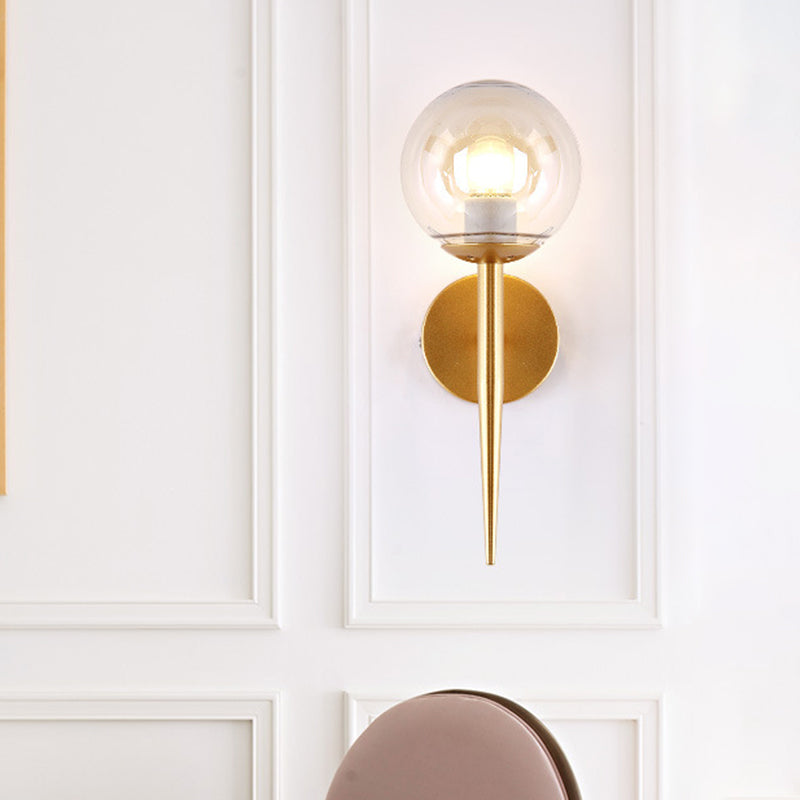 Lisslune | Mini Sphere Living Room Wall Lamp Clear Glass 1 Light Minimalism Wall Lamp Ideas with Pencil Arm in Black/Gold