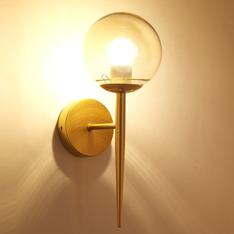 Lisslune | Mini Sphere Living Room Wall Lamp Clear Glass 1 Light Minimalism Wall Lamp Ideas with Pencil Arm in Black/Gold