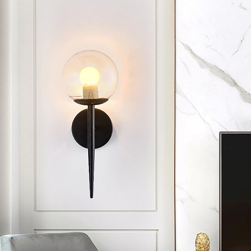 Lisslune | Mini Sphere Living Room Wall Lamp Clear Glass 1 Light Minimalism Wall Lamp Ideas with Pencil Arm in Black/Gold