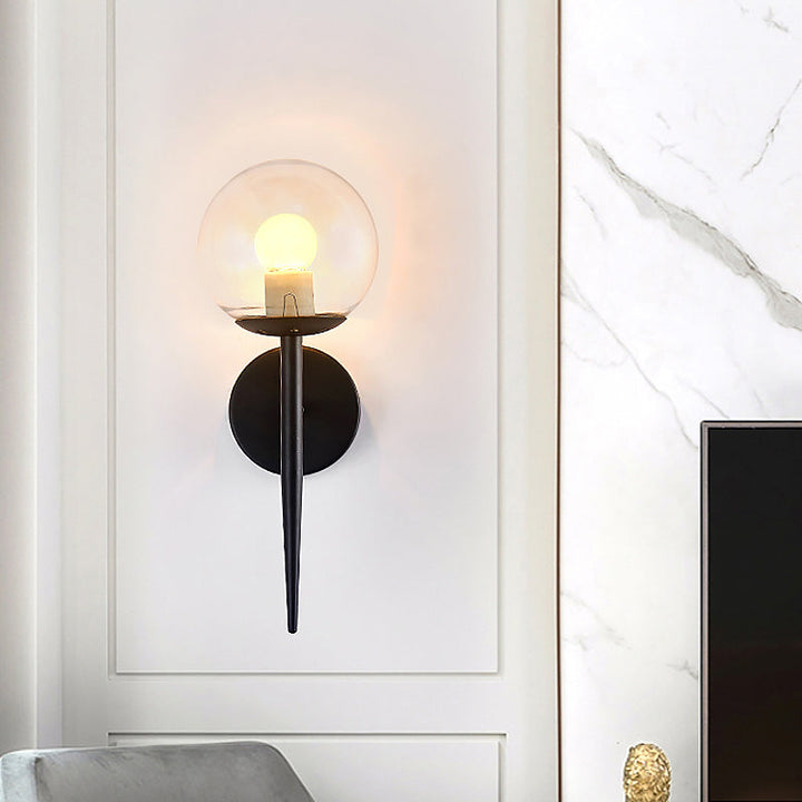 Lisslune | Mini Sphere Living Room Wall Lamp Clear Glass 1 Light Minimalism Wall Lamp Ideas with Pencil Arm in Black/Gold