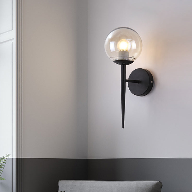 Lisslune | Mini Sphere Living Room Wall Lamp Clear Glass 1 Light Minimalism Wall Lamp Ideas with Pencil Arm in Black/Gold