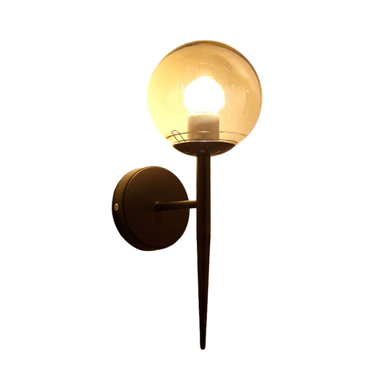 Lisslune | Mini Sphere Living Room Wall Lamp Clear Glass 1 Light Minimalism Wall Lamp Ideas with Pencil Arm in Black/Gold