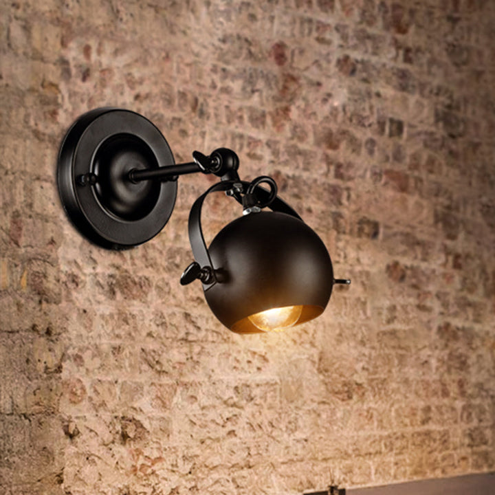 Lisslune | Rotatable 1-Light Dome Wall Lamp Industrial Black Iron Wall Mounted Lighting for Restaurant