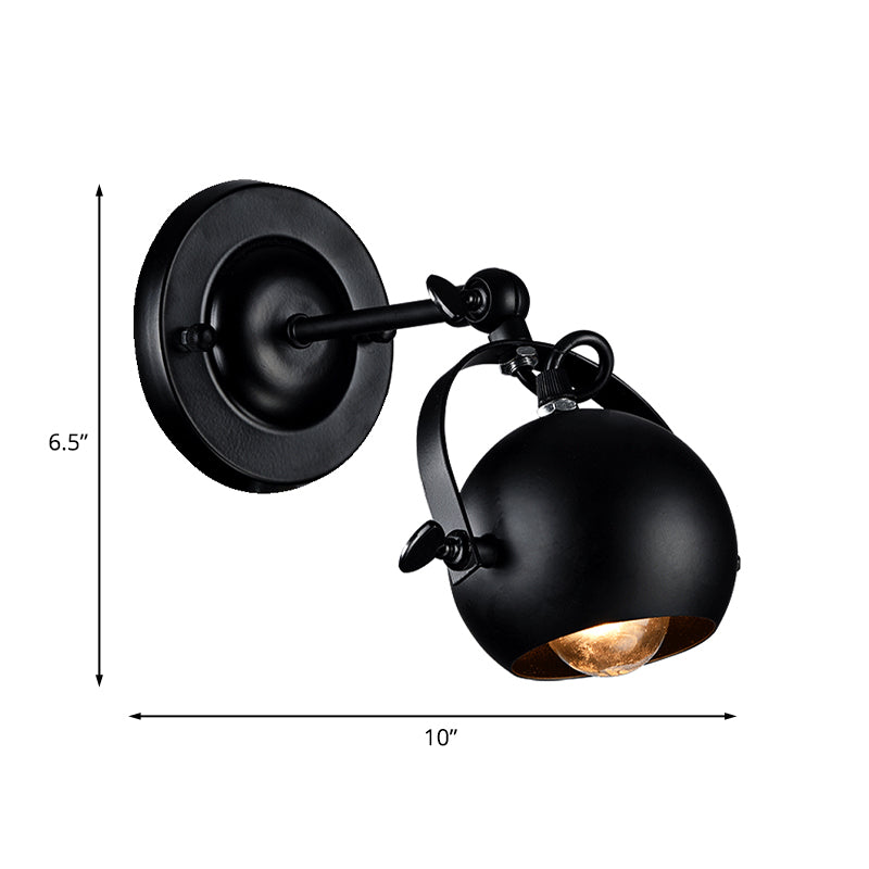 Lisslune | Rotatable 1-Light Dome Wall Lamp Industrial Black Iron Wall Mounted Lighting for Restaurant