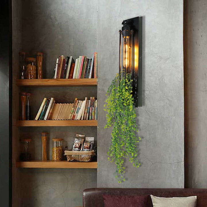 Lisslune | Tubular Cage Corridor Wall Lighting Farm Iron 1-Head Yellow and Green/White/Purple and White Wall Lamp with Artificial Flower