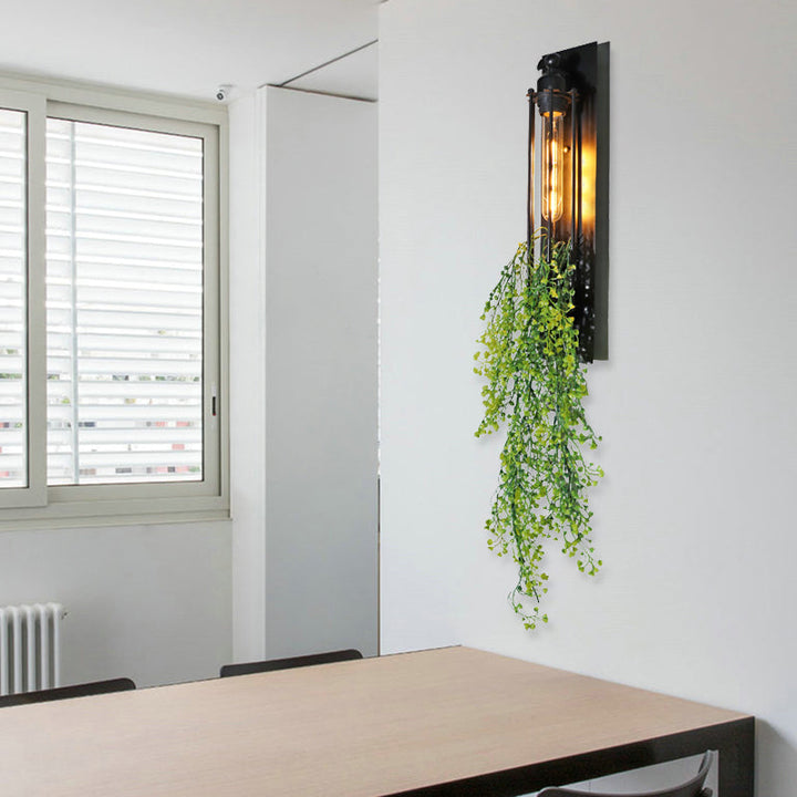 Lisslune | Tubular Cage Corridor Wall Lighting Farm Iron 1-Head Yellow and Green/White/Purple and White Wall Lamp with Artificial Flower