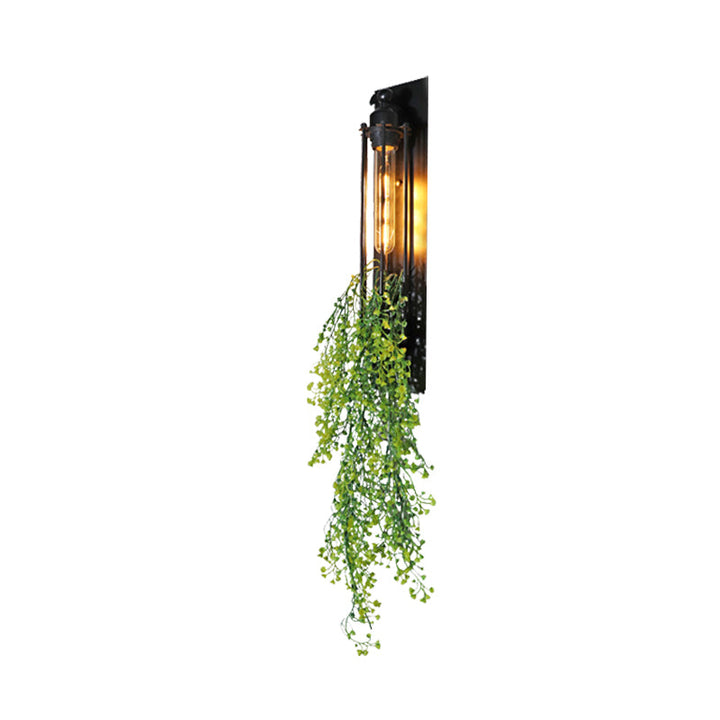 Lisslune | Tubular Cage Corridor Wall Lighting Farm Iron 1-Head Yellow and Green/White/Purple and White Wall Lamp with Artificial Flower