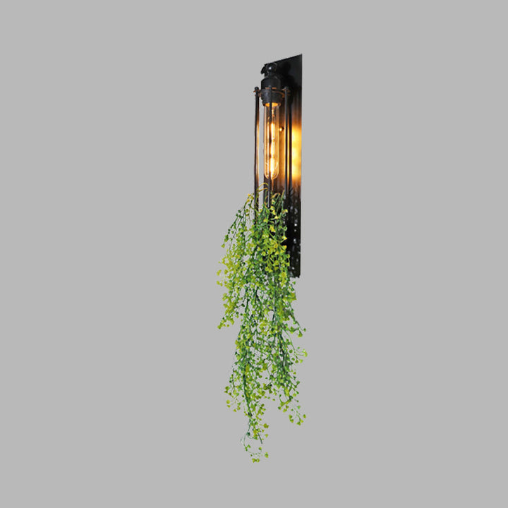 Lisslune | Tubular Cage Corridor Wall Lighting Farm Iron 1-Head Yellow and Green/White/Purple and White Wall Lamp with Artificial Flower