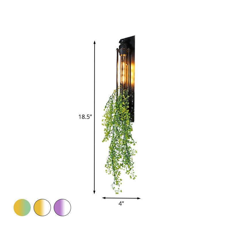 Lisslune | Tubular Cage Corridor Wall Lighting Farm Iron 1-Head Yellow and Green/White/Purple and White Wall Lamp with Artificial Flower