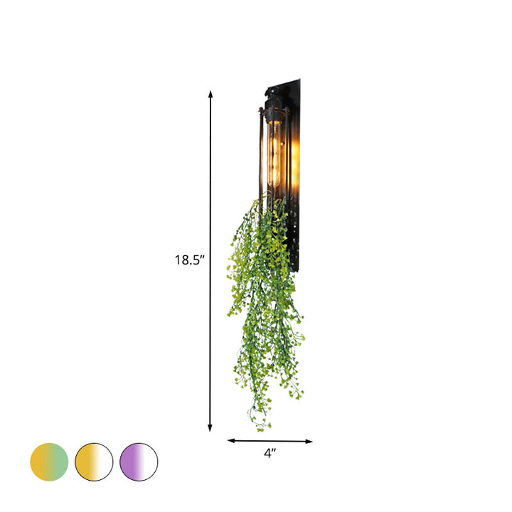 Lisslune | Tubular Cage Corridor Wall Lighting Farm Iron 1-Head Yellow and Green/White/Purple and White Wall Lamp with Artificial Flower