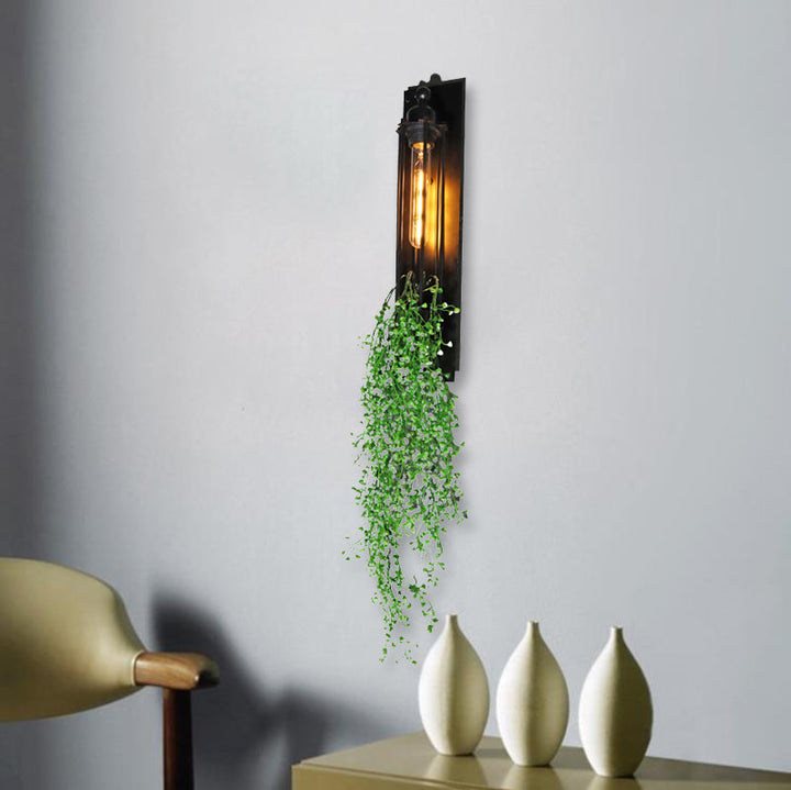 Lisslune | Tubular Cage Corridor Wall Lighting Farm Iron 1-Head Yellow and Green/White/Purple and White Wall Lamp with Artificial Flower