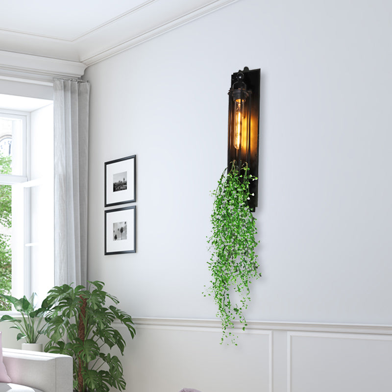 Lisslune | Tubular Cage Corridor Wall Lighting Farm Iron 1-Head Yellow and Green/White/Purple and White Wall Lamp with Artificial Flower