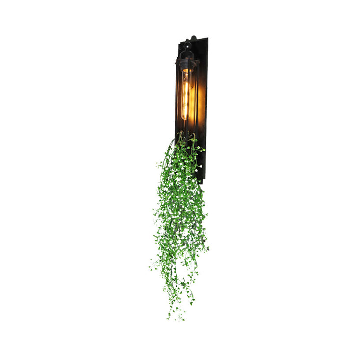 Lisslune | Tubular Cage Corridor Wall Lighting Farm Iron 1-Head Yellow and Green/White/Purple and White Wall Lamp with Artificial Flower