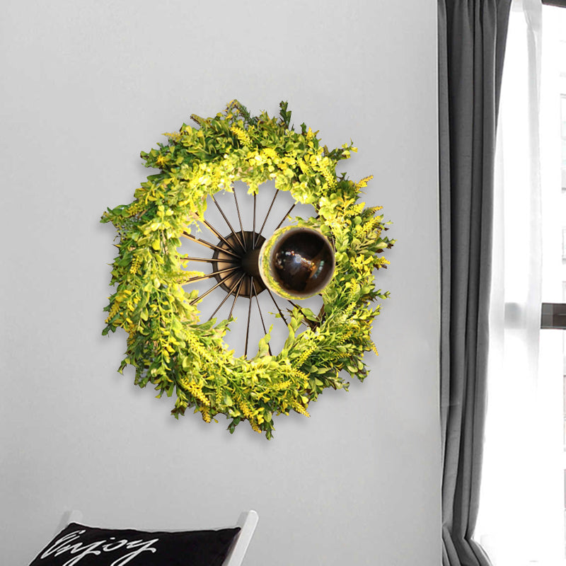 Lisslune | Green Bike Wall Light Fixture Factory Iron 1 Bulb Restaurant Plant Wall Sconces Lighting Fixture, 16"/19.5" H