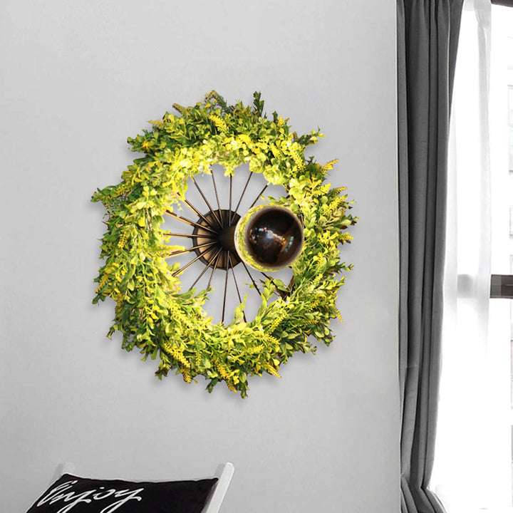 Lisslune | Green Bike Wall Light Fixture Factory Iron 1 Bulb Restaurant Plant Wall Sconces Lighting Fixture, 16"/19.5" H