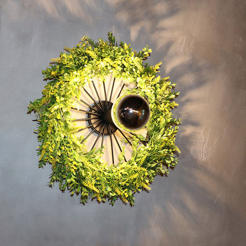 Lisslune | Green Bike Wall Light Fixture Factory Iron 1 Bulb Restaurant Plant Wall Sconces Lighting Fixture, 16"/19.5" H