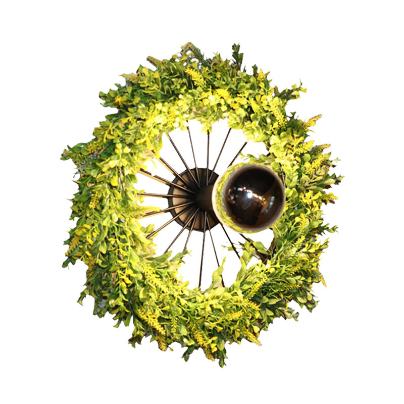 Lisslune | Green Bike Wall Light Fixture Factory Iron 1 Bulb Restaurant Plant Wall Sconces Lighting Fixture, 16"/19.5" H