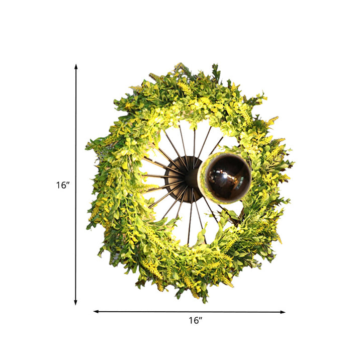 Lisslune | Green Bike Wall Light Fixture Factory Iron 1 Bulb Restaurant Plant Wall Sconces Lighting Fixture, 16"/19.5" H
