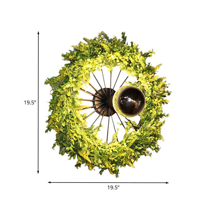 Lisslune | Green Bike Wall Light Fixture Factory Iron 1 Bulb Restaurant Plant Wall Sconces Lighting Fixture, 16"/19.5" H