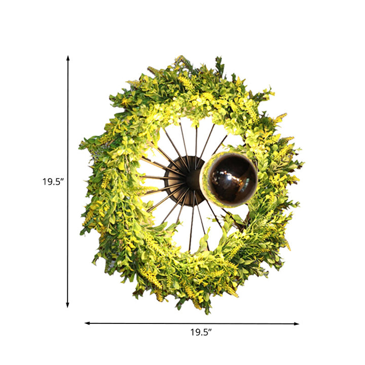 Lisslune | Green Bike Wall Light Fixture Factory Iron 1 Bulb Restaurant Plant Wall Sconces Lighting Fixture, 16"/19.5" H