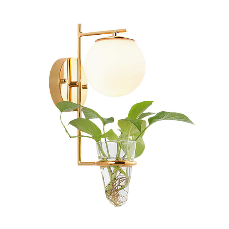 Lisslune | Gold/Black Globe Wall Light Antique Cream/Smoke Grey Glass 1-Head Bedroom Wall Lamp with Clear Glass Plant Cup