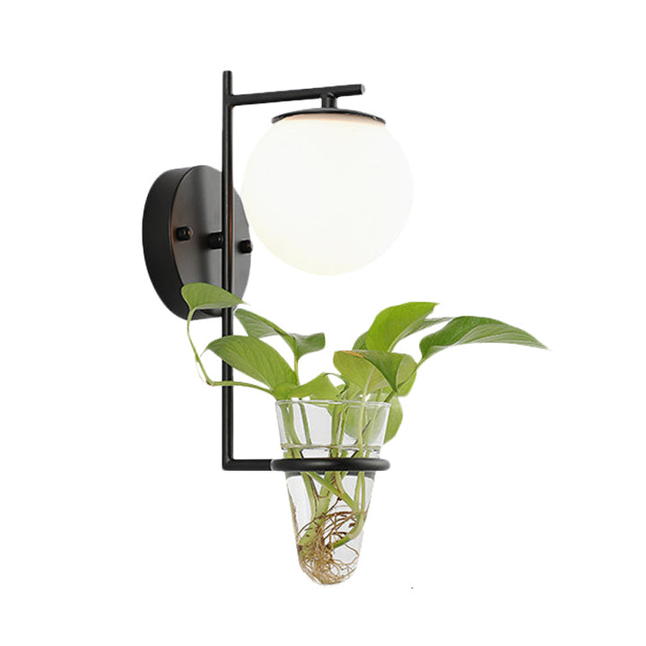 Lisslune | Gold/Black Globe Wall Light Antique Cream/Smoke Grey Glass 1-Head Bedroom Wall Lamp with Clear Glass Plant Cup