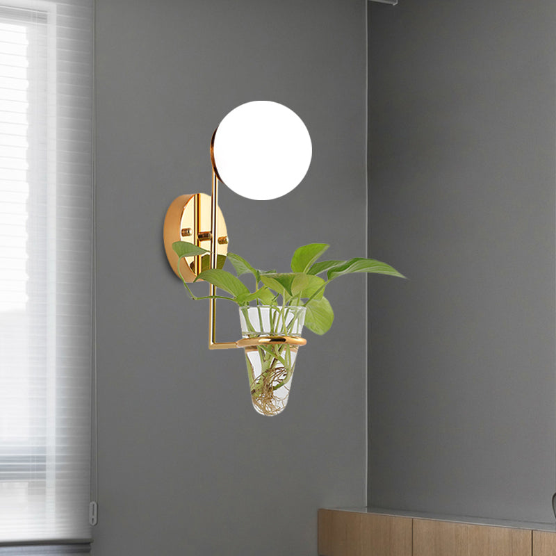 Lisslune | 1 Bulb Wall Lamp Industrial Global Cream/Smoke Grey Glass Wall Light in Black/Gold with Clear Glass Plant Cup