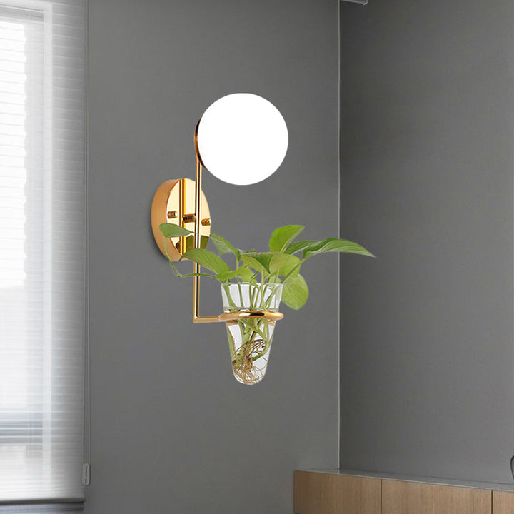 Lisslune | 1 Bulb Wall Lamp Industrial Global Cream/Smoke Grey Glass Wall Light in Black/Gold with Clear Glass Plant Cup