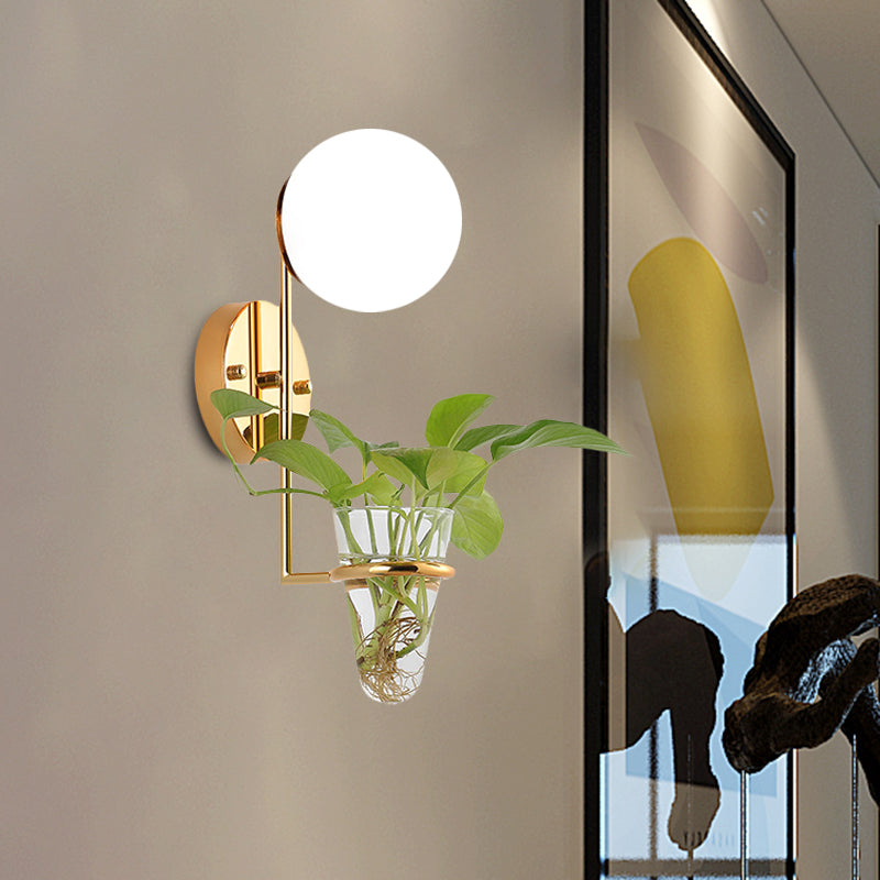 Lisslune | 1 Bulb Wall Lamp Industrial Global Cream/Smoke Grey Glass Wall Light in Black/Gold with Clear Glass Plant Cup