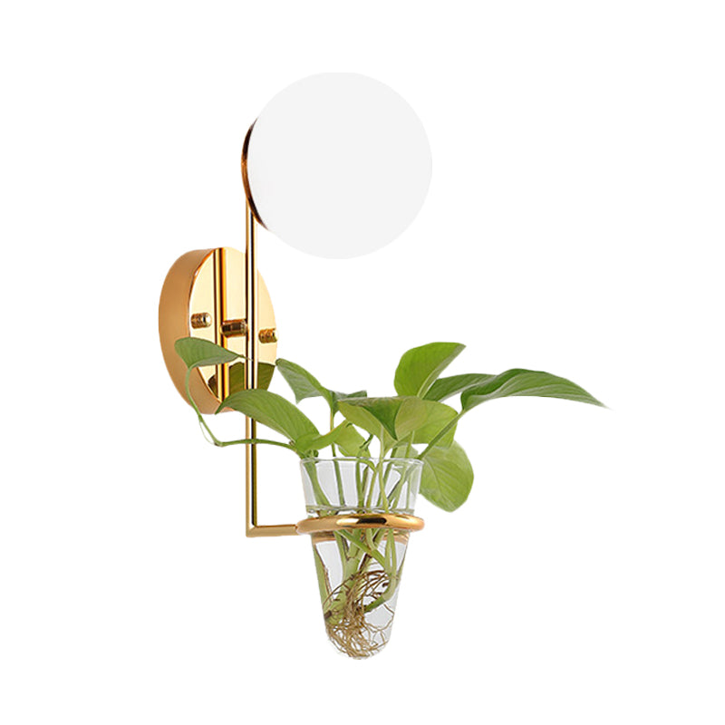 Lisslune | 1 Bulb Wall Lamp Industrial Global Cream/Smoke Grey Glass Wall Light in Black/Gold with Clear Glass Plant Cup