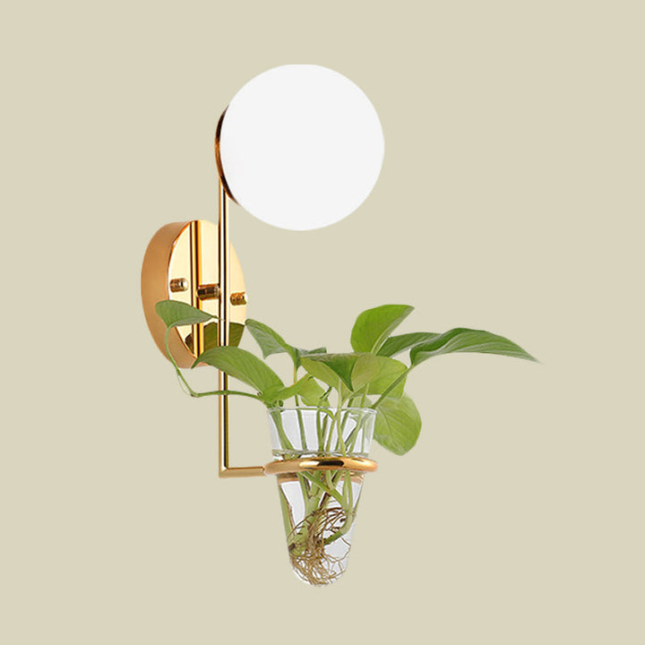 Lisslune | 1 Bulb Wall Lamp Industrial Global Cream/Smoke Grey Glass Wall Light in Black/Gold with Clear Glass Plant Cup