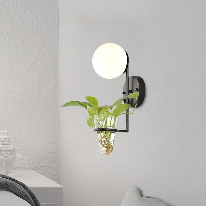Lisslune | 1 Bulb Wall Lamp Industrial Global Cream/Smoke Grey Glass Wall Light in Black/Gold with Clear Glass Plant Cup
