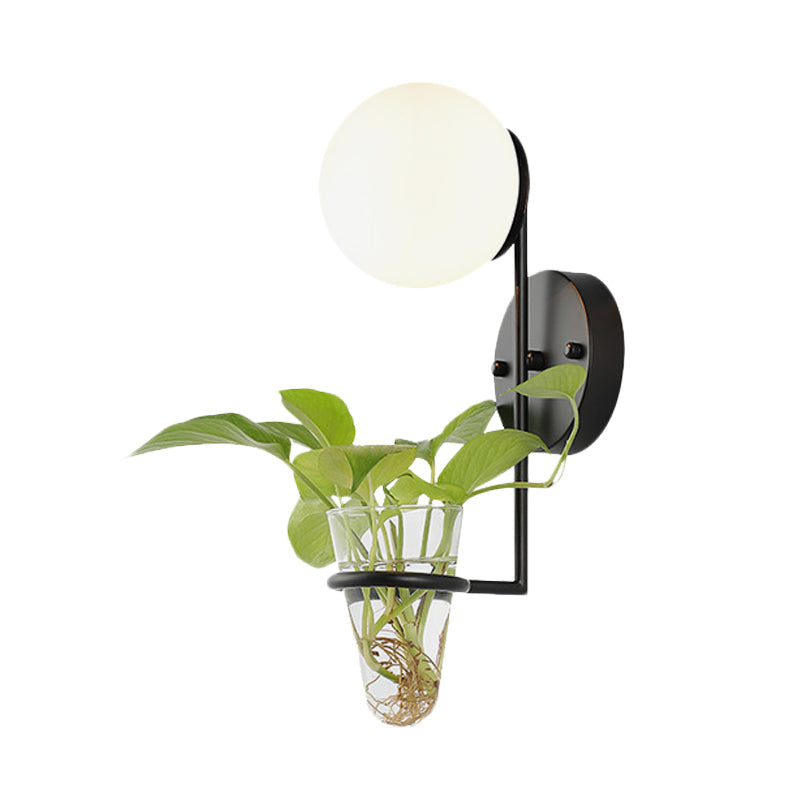 Lisslune | 1 Bulb Wall Lamp Industrial Global Cream/Smoke Grey Glass Wall Light in Black/Gold with Clear Glass Plant Cup
