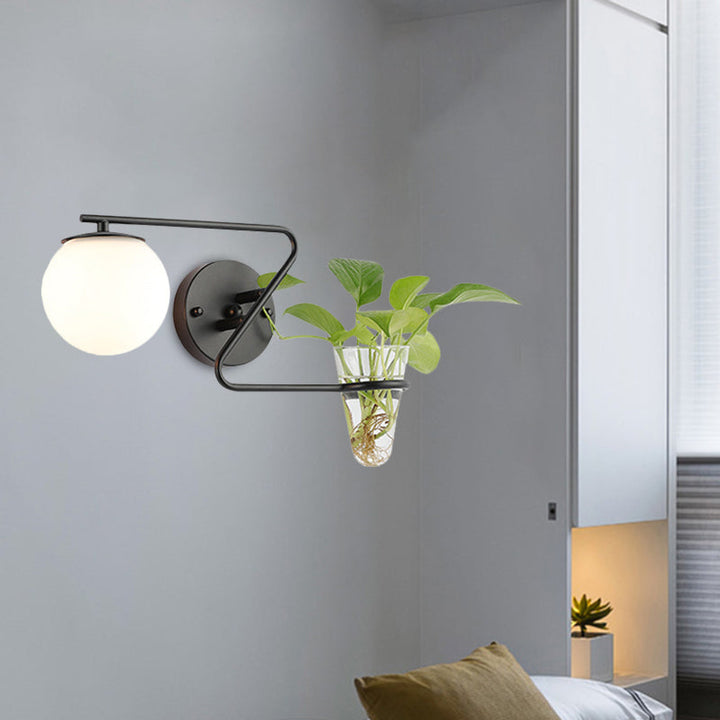 Lisslune | Global Bedroom Wall Light Industrial Cream/Smoke Grey Glass 1 Head Black/Gold Wall Lamp with Clear Glass Plant Holder