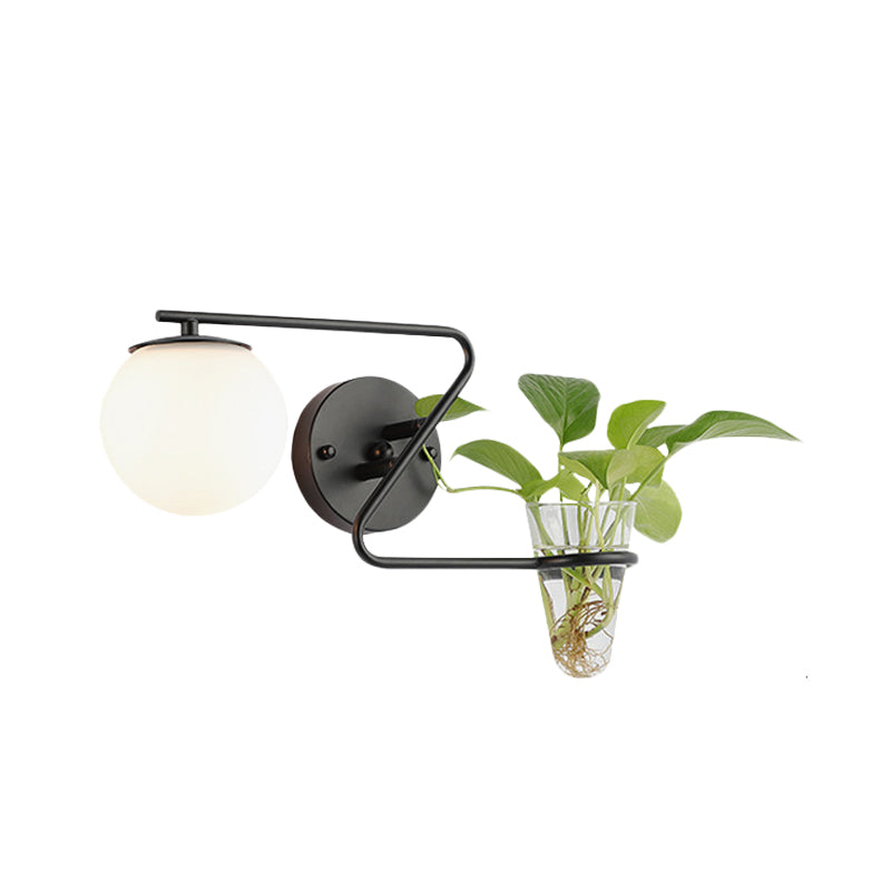Lisslune | Global Bedroom Wall Light Industrial Cream/Smoke Grey Glass 1 Head Black/Gold Wall Lamp with Clear Glass Plant Holder