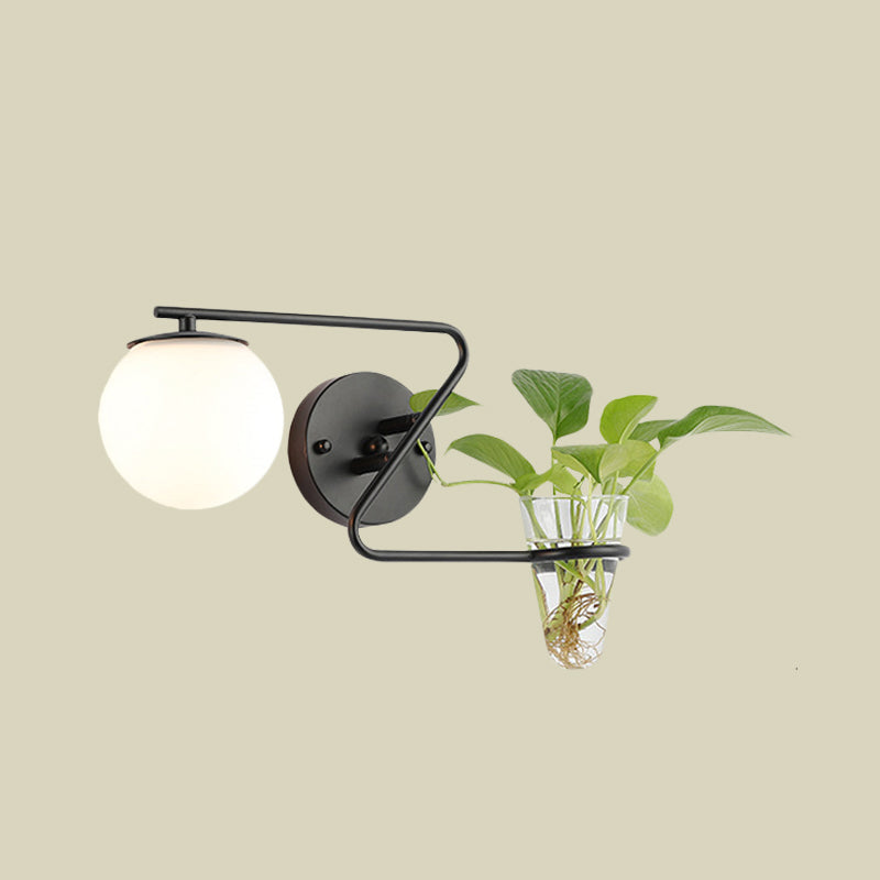 Lisslune | Global Bedroom Wall Light Industrial Cream/Smoke Grey Glass 1 Head Black/Gold Wall Lamp with Clear Glass Plant Holder