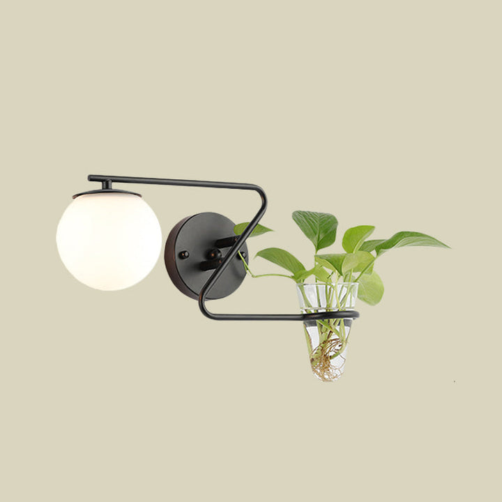 Lisslune | Global Bedroom Wall Light Industrial Cream/Smoke Grey Glass 1 Head Black/Gold Wall Lamp with Clear Glass Plant Holder